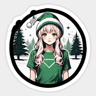 silver haired anime girl in christmas Sticker